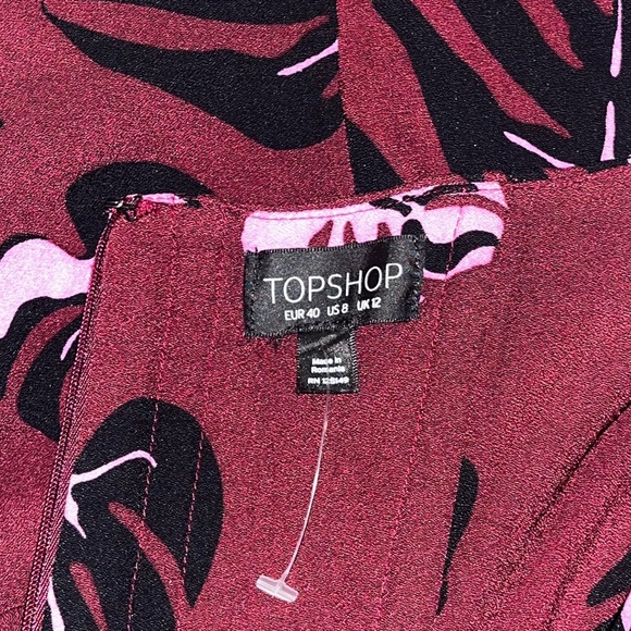 Topshop Monstera Leaf Burgundy Strapless Romper Size 8 NWOT - Picture 2 of 4